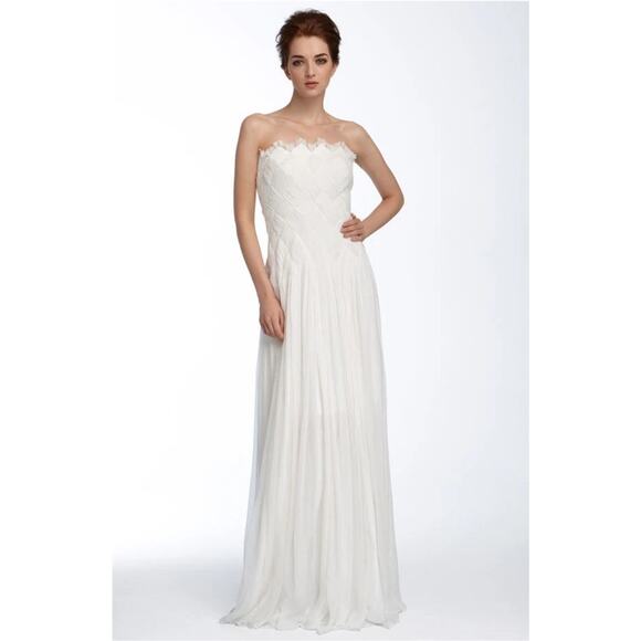 Tadashi Shoji 100% Silk White Wedding Gown Dress Size 8 Elegant Formal - Picture 1 of 16